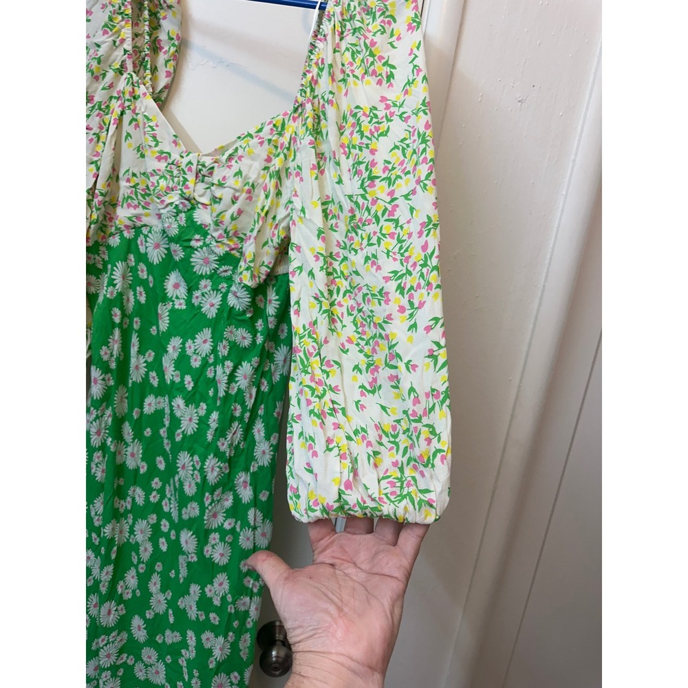 Rixo for Target Green Floral Daisy Puff Sleeve Smocked Midi Dress Square Neck - Picture 3 of 7
